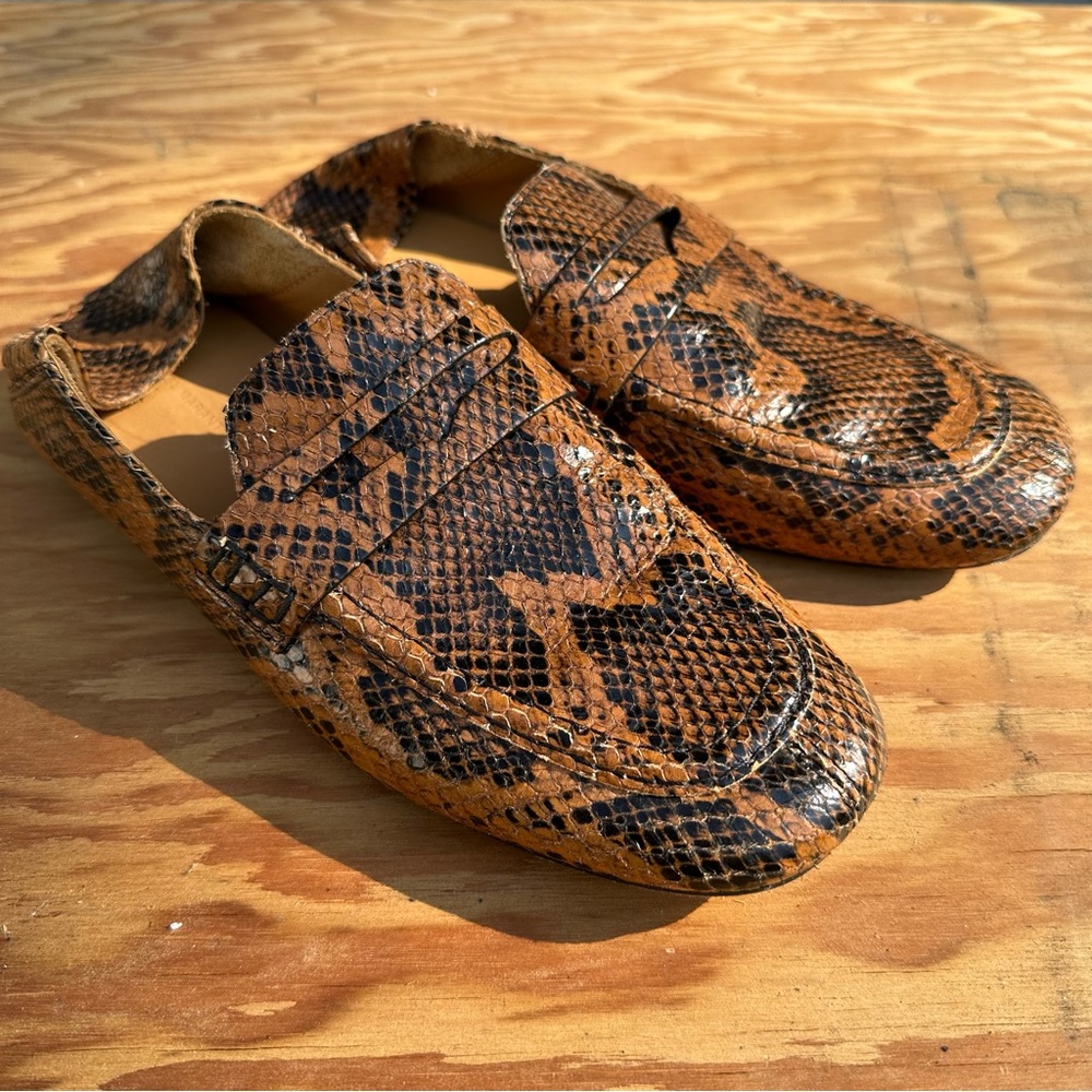 Isabel Marant Tan and Black Snake Pattern Loafers